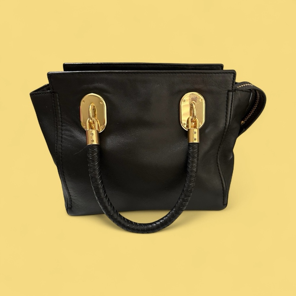 Cole Haan Black Satchel with Gold Accents and shoulder strap